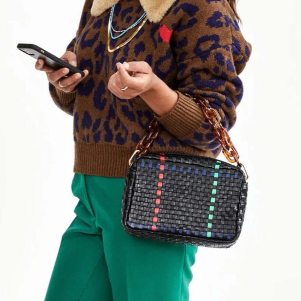 Clare V. Marisol Plaid Black Blue Green Woven Crossbody Bag NWT - Picture 6 of 7
